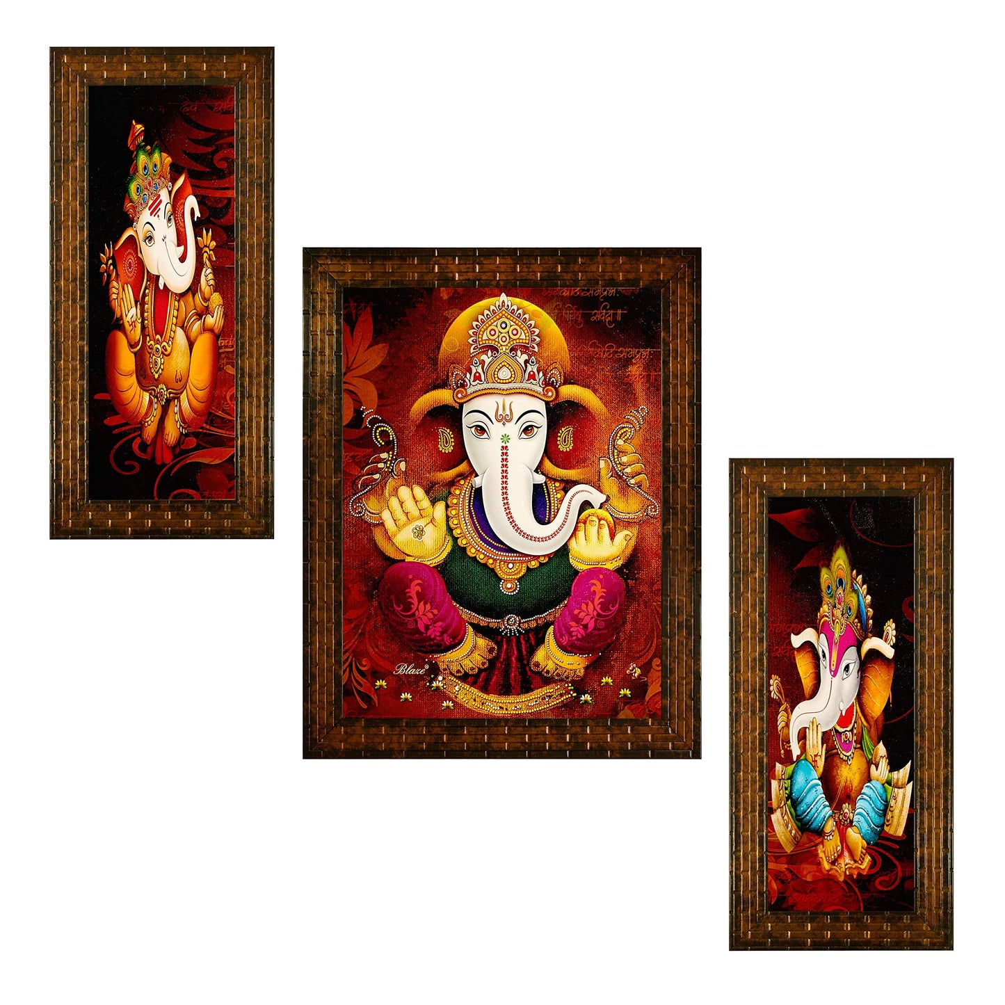Indianara 3 Pc Set of Radha Krishna Paintings Without Glass 5.2 X 12.5, 9.5 X 12.5, 5.2 X 12.5 Inch-Multicolour