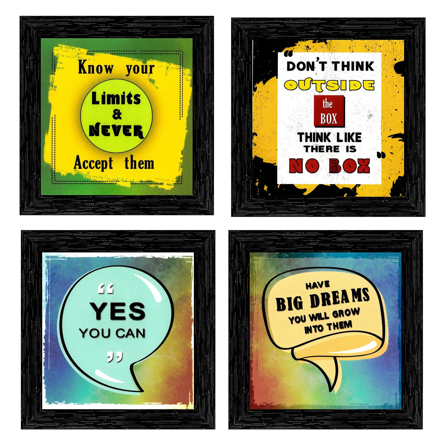 Indianara 4 Piece Set of Framed Wall Hanging Motivational Office Decor Art Prints (1194) 8.7 inch X 8.7 inch Without Glass-Multicolour