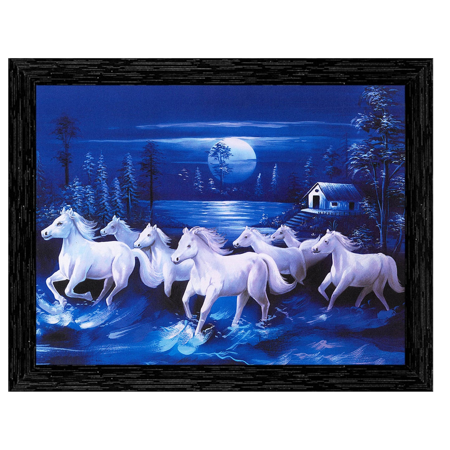 Indianara Vastu Seven Running Horses Painting -Synthetic Wood, 27x30.5x1cm, Multicolour (Style 5)