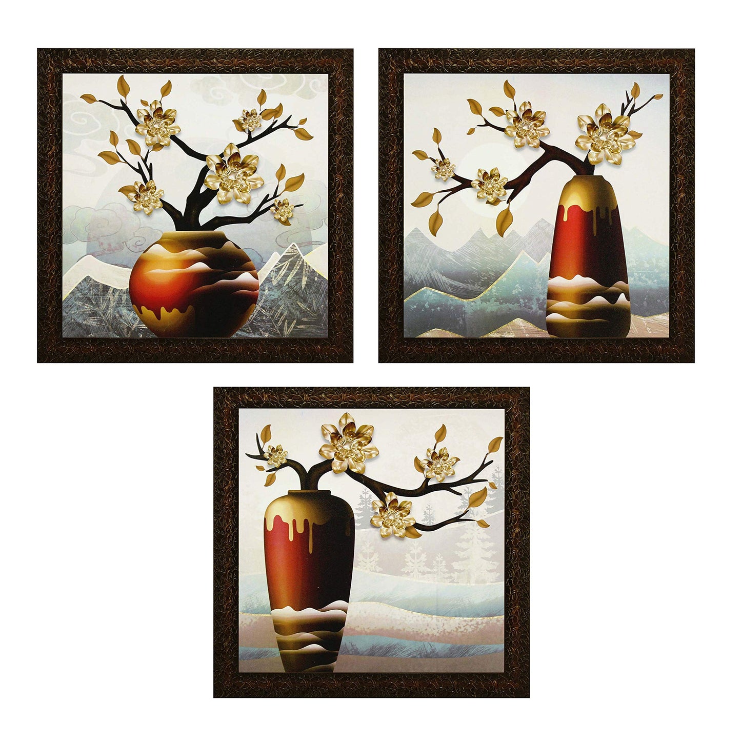Indianara 3 Piece Set of Framed Wall Hanging Decor Modern Art(1066) Prints 8.7 Inch X 8.7 Inch Without Glass-Multicolour