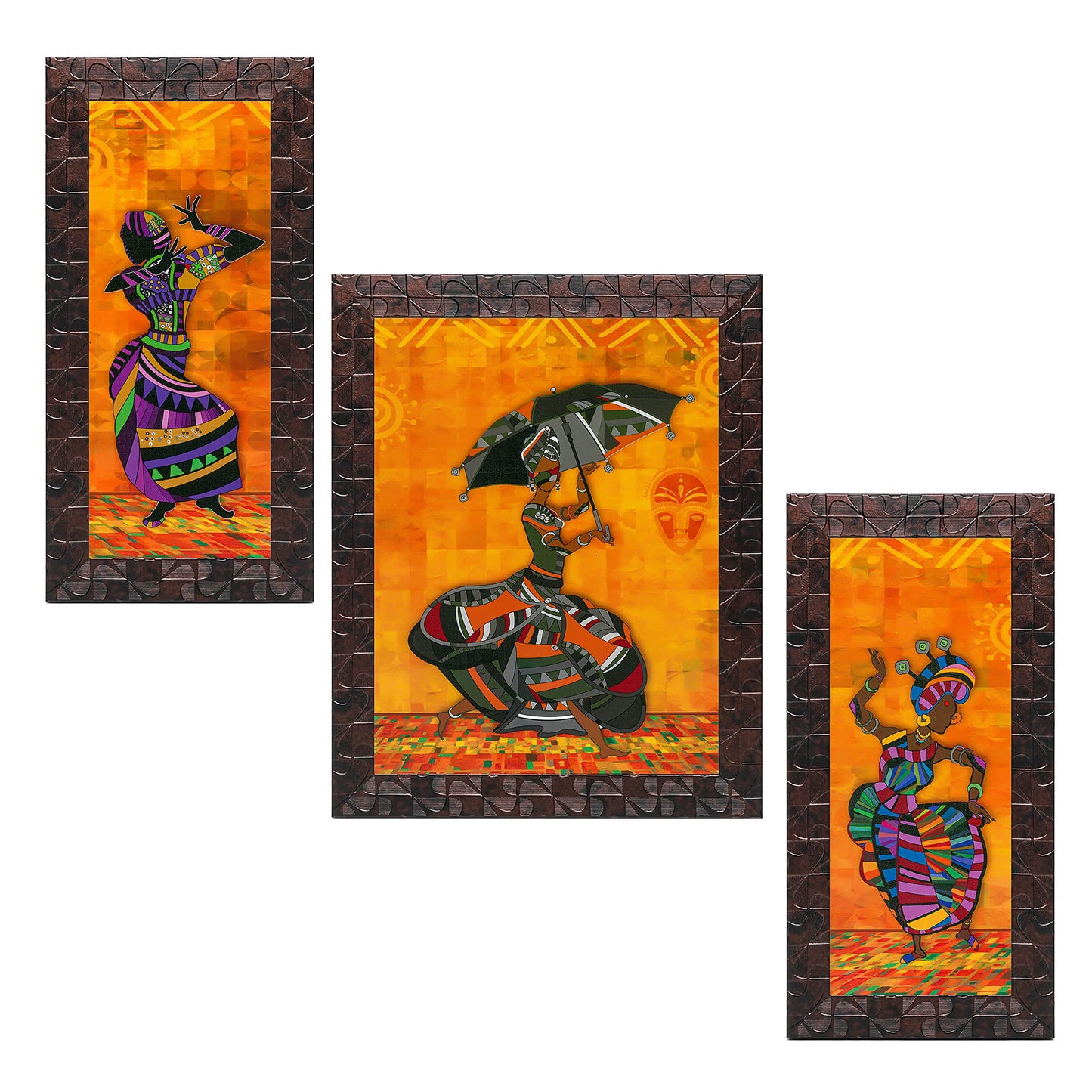 Indianara 3 Pc Set Of Still Art Paintings Without Glass (6 X 13, 10.2 X 13, 6 X 13 INCH, Black)