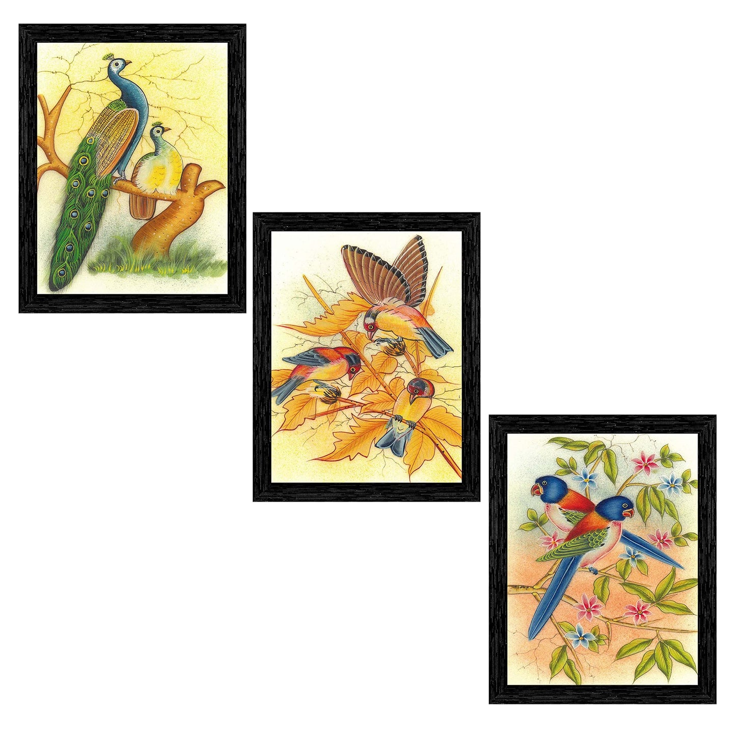Indianara Set of 3 Framed Art Painting (3911BK) without glass 10.2 X 13, 10.2 X 13, 10.2 X 13 INCH (Style 10)