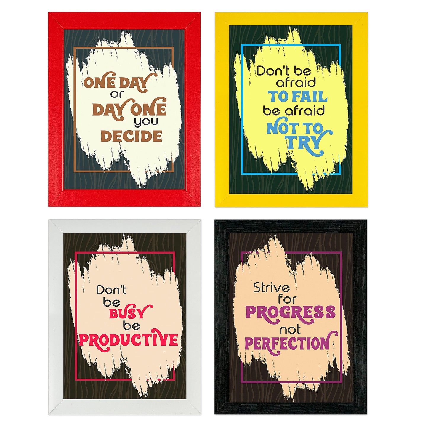 Indianara 4 Piece Set of Framed Wall Hanging Motivational Office Decor Art Prints (1194) 8.7 inch X 8.7 inch Without Glass-Multicolour