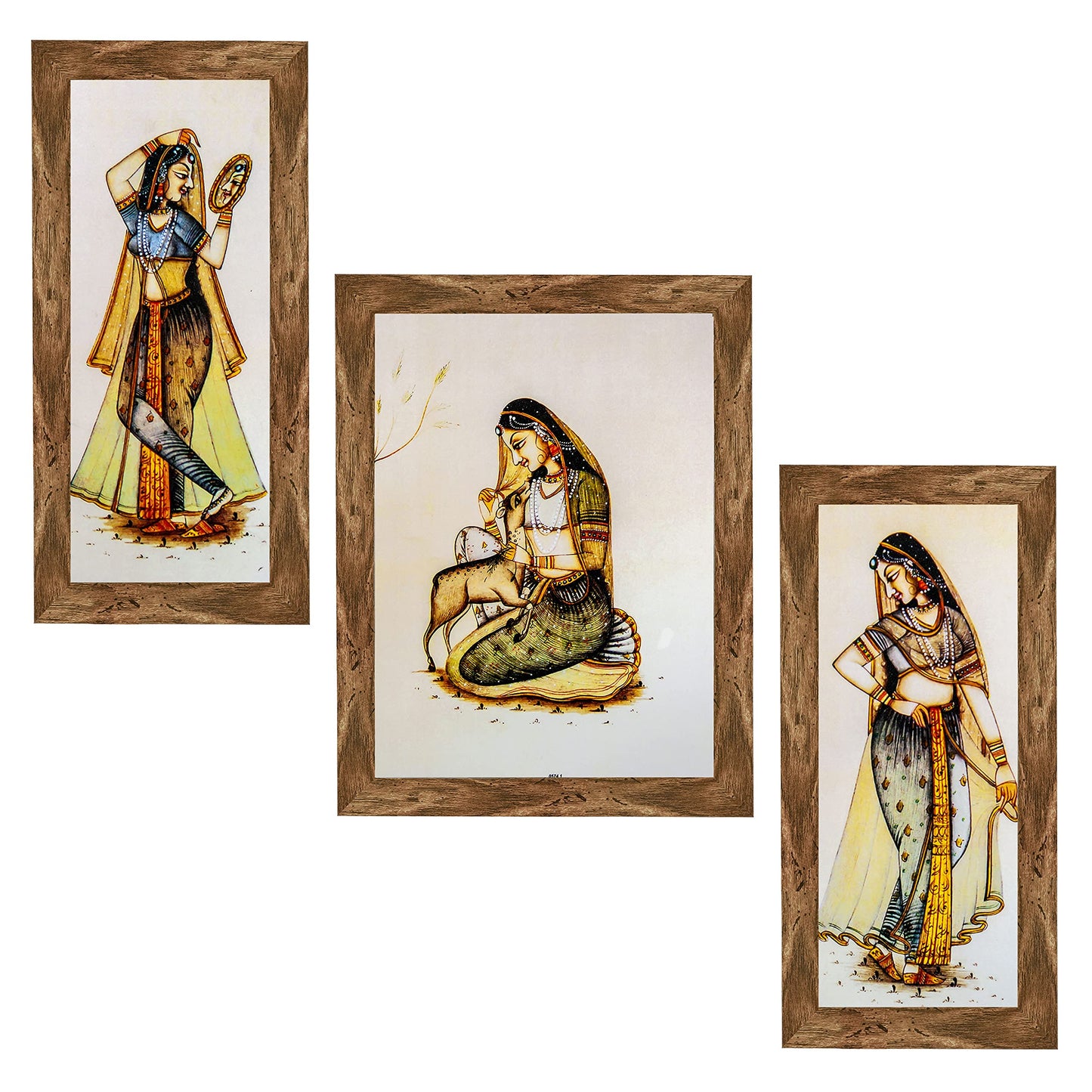 Indianara 3 Pc Set Of Still Art Paintings Without Glass (6 X 13, 10.2 X 13, 6 X 13 INCH, Black)