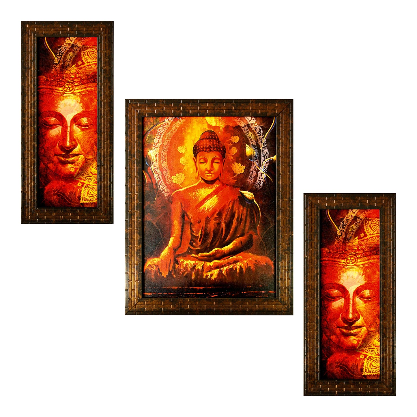 Indianara 3 Pc Set of Radha Krishna Paintings Without Glass 5.2 X 12.5, 9.5 X 12.5, 5.2 X 12.5 Inch-Multicolour