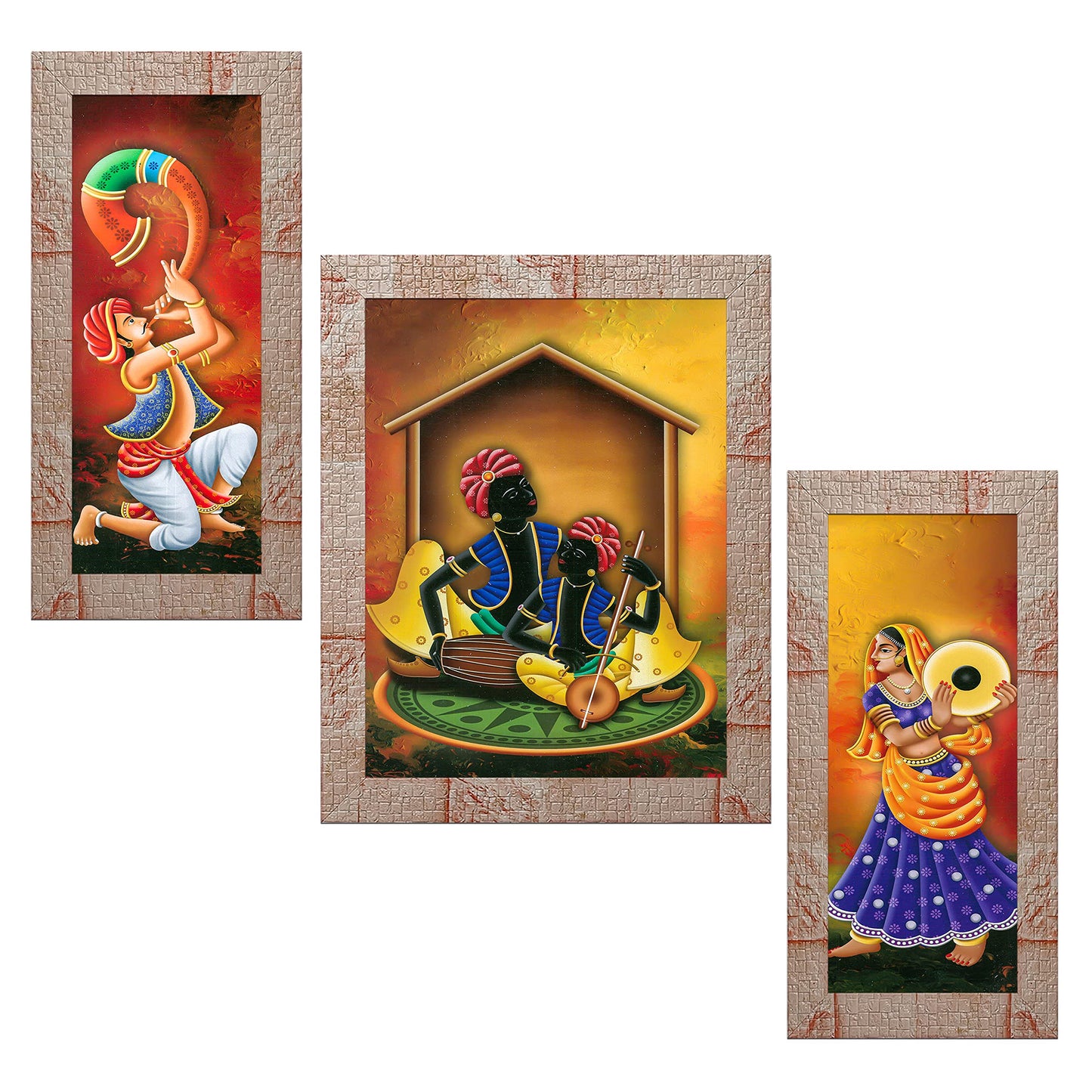 Indianara 3 Pc Set Of Still Art Paintings Without Glass (6 X 13, 10.2 X 13, 6 X 13 INCH, Black)
