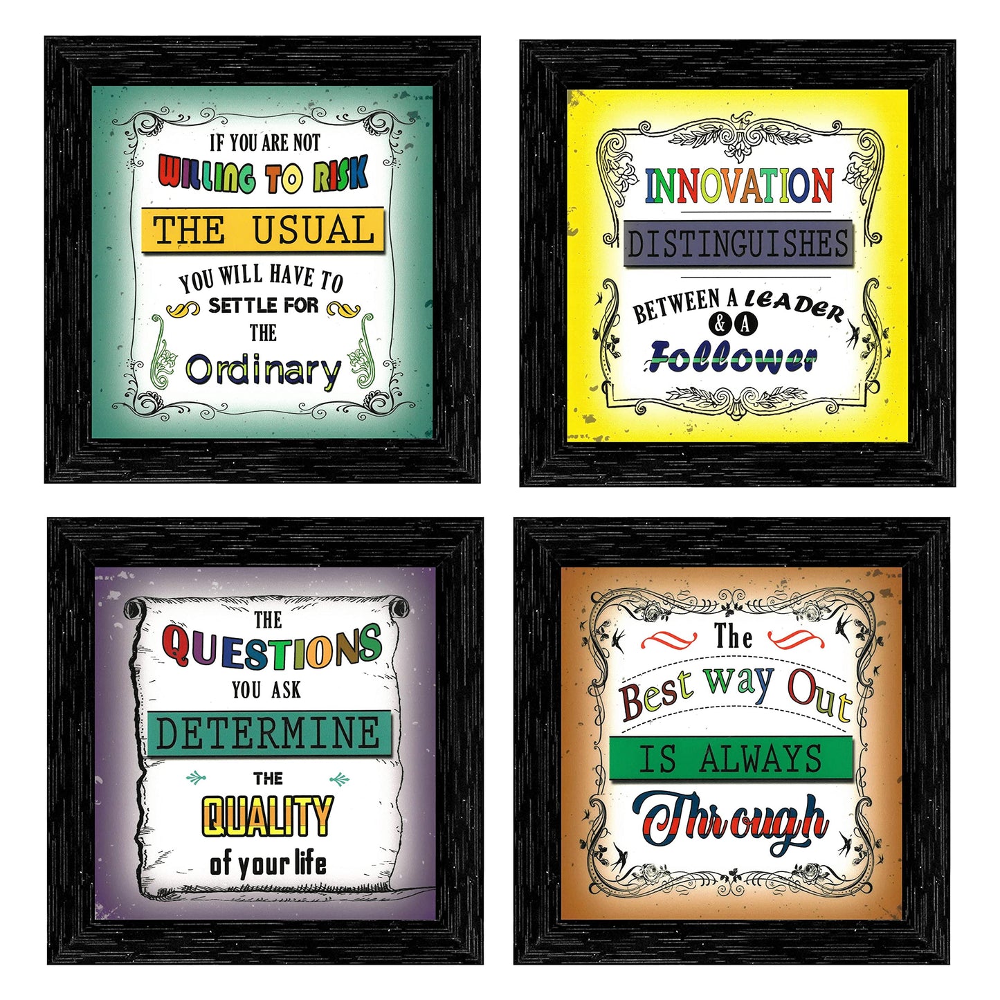 Indianara 4 Piece Set of Framed Wall Hanging Motivational Office Decor Art Prints (1194) 8.7 inch X 8.7 inch Without Glass-Multicolour