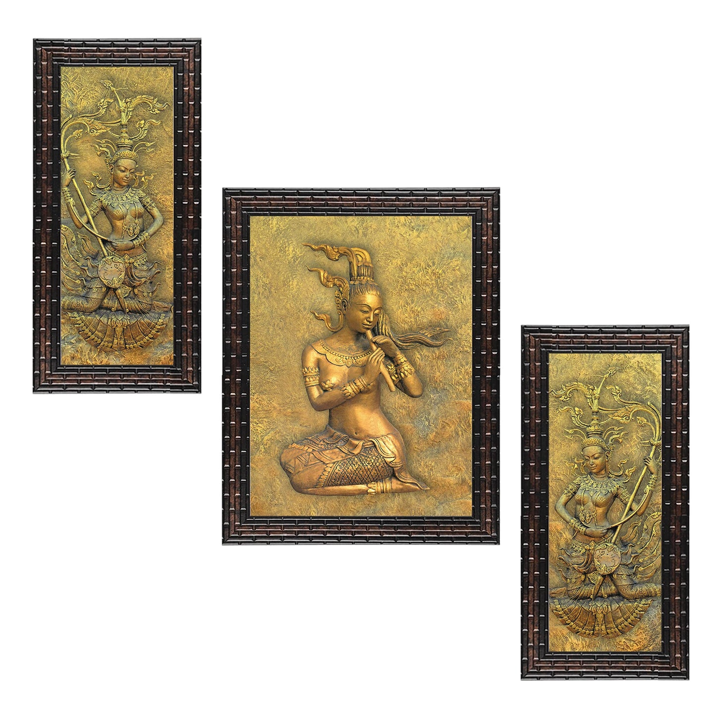 Indianara 3 Pc Set Of Still Art Paintings Without Glass (6 X 13, 10.2 X 13, 6 X 13 INCH, Black)