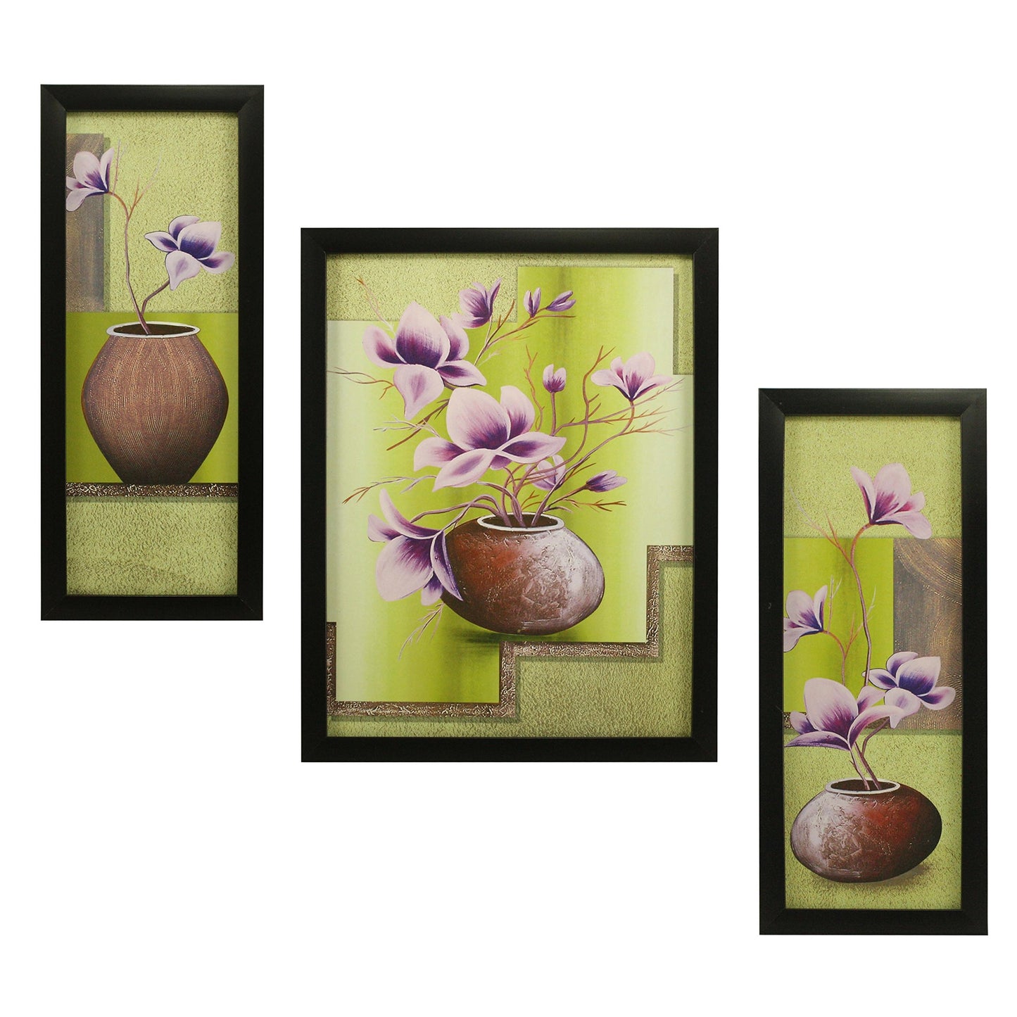 Indianara 3 Pc Set Of Still Life Paintings Without Glass 5.2 X 12.5, 9.5 X 12.5, 5.2 X 12.5 Inch (6 X 13, 10.2 X 13, 6 X 13 INCH, Brown)