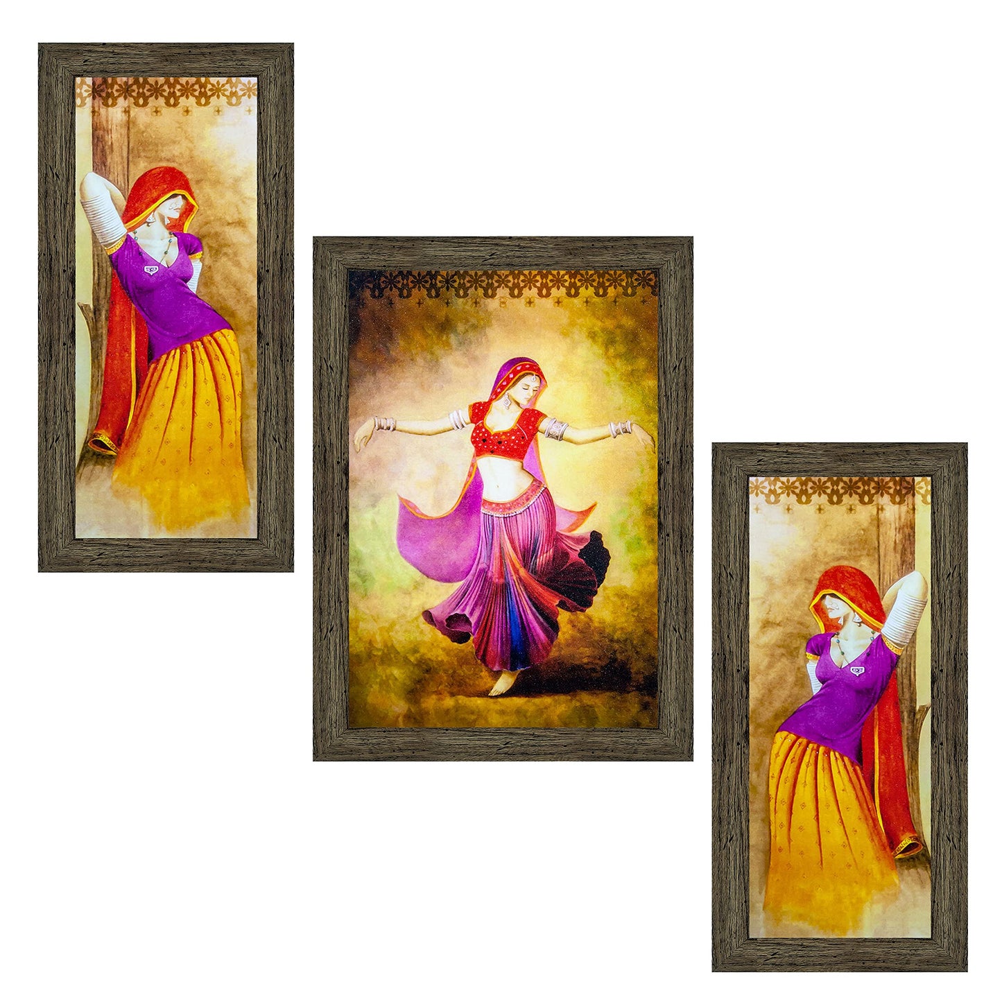 Indianara 3 Pc Set Of Still Art Paintings Without Glass (6 X 13, 10.2 X 13, 6 X 13 INCH, Black)