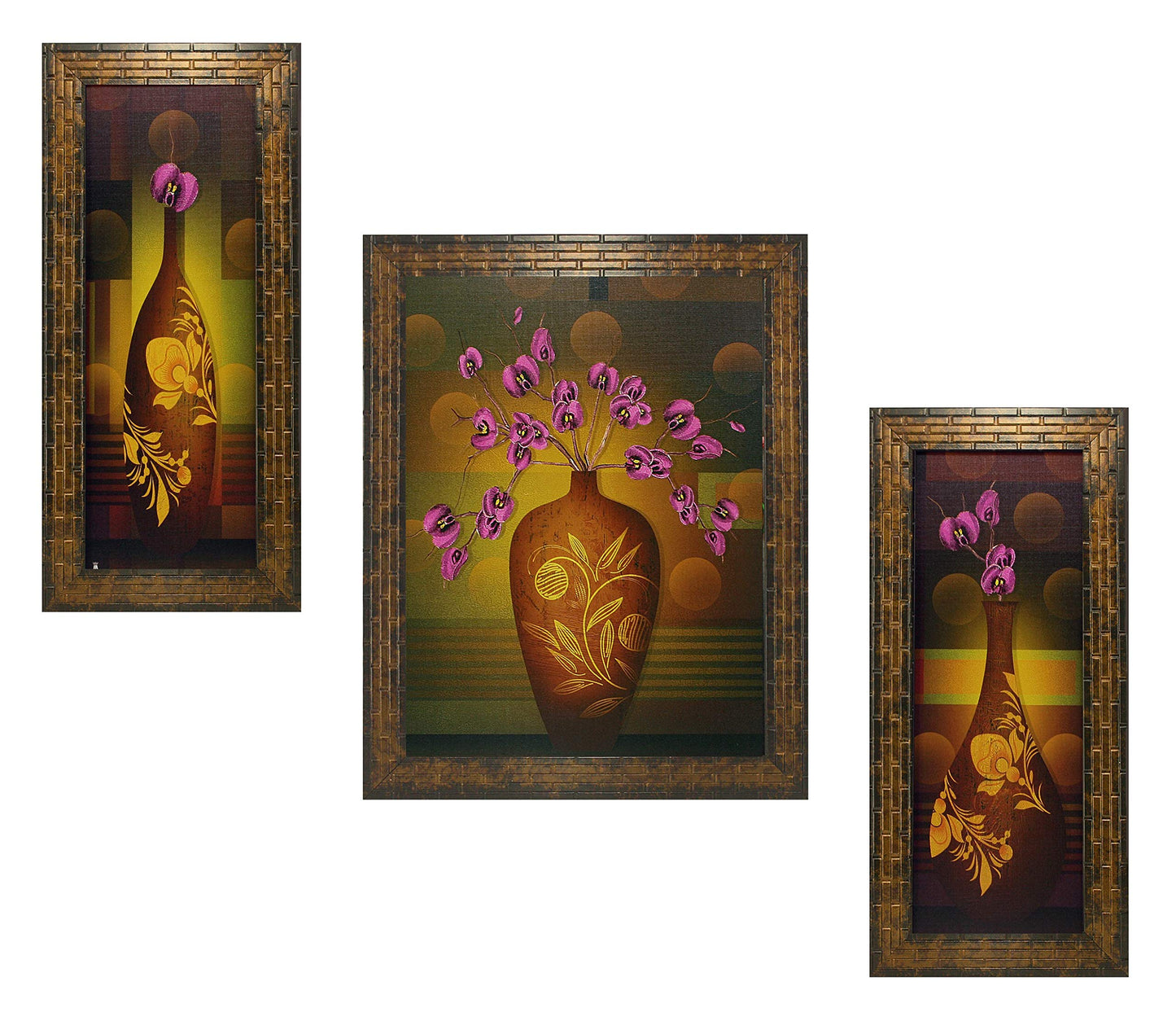 Indianara 3 Pc Set Of Still Life Paintings Without Glass 5.2 X 12.5, 9.5 X 12.5, 5.2 X 12.5 Inch (6 X 13, 10.2 X 13, 6 X 13 INCH, Brown)