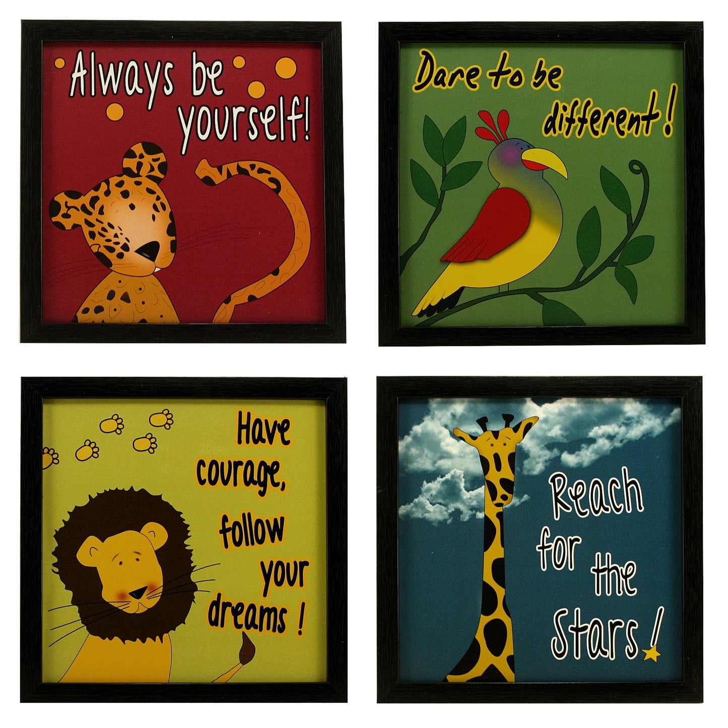 Indianara Synthetic Wood Framed Wall Hanging for Kids Study Room Without Glass(Multicolour, 8.7x8.7 Inches) - Set of 4