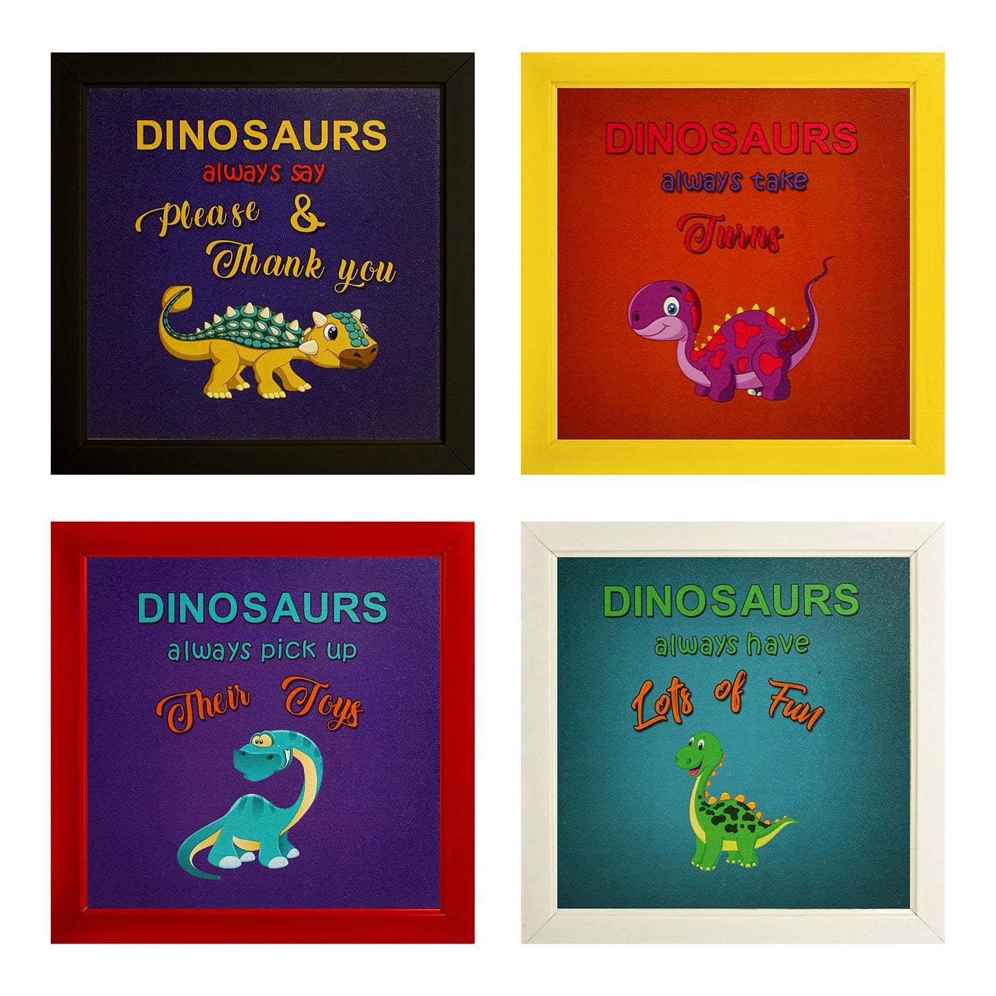 Indianara Set of 4 Girl Kids Motivational Quotes Paintings (2512) without glass 9.5 x 9.5 inch each