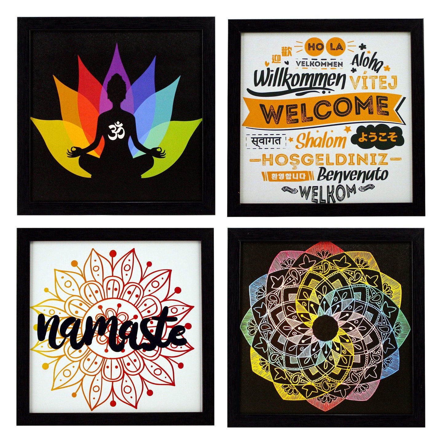 Indianara 3 Piece Set of Framed Wall Hanging Welcome Home Decor Art (1193) Prints 8.7 inch X 8.7 inch Without Glass-Multicolour