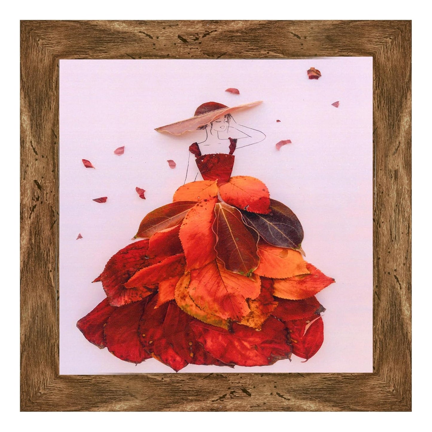 Indianara Fashion Wall Art Print Set, 4 Pieces Floral Dress Designs, 24.13 x 24.13 cm Each, Walnut Frames (6525 WNT)