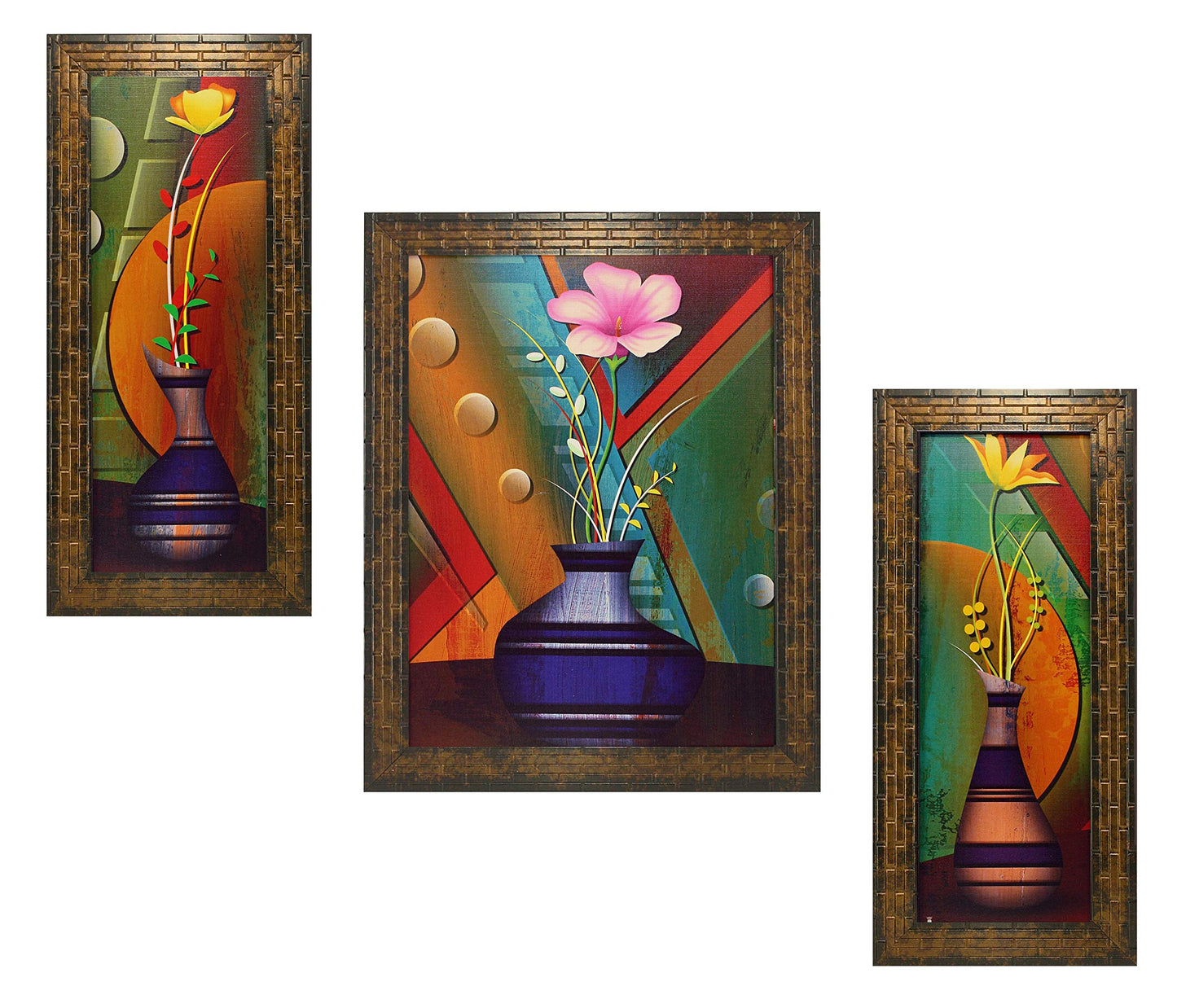 Indianara 3 Pc Set Of Still Life Paintings Without Glass 5.2 X 12.5, 9.5 X 12.5, 5.2 X 12.5 Inch (6 X 13, 10.2 X 13, 6 X 13 INCH, Brown)