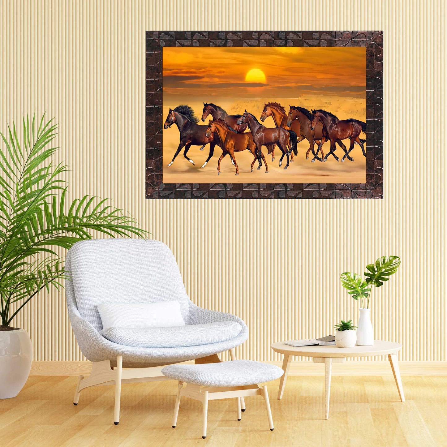 Indianara Vastu Running Seven Horse Painting With Frame 18 Inches X 12 Inches (Style1)