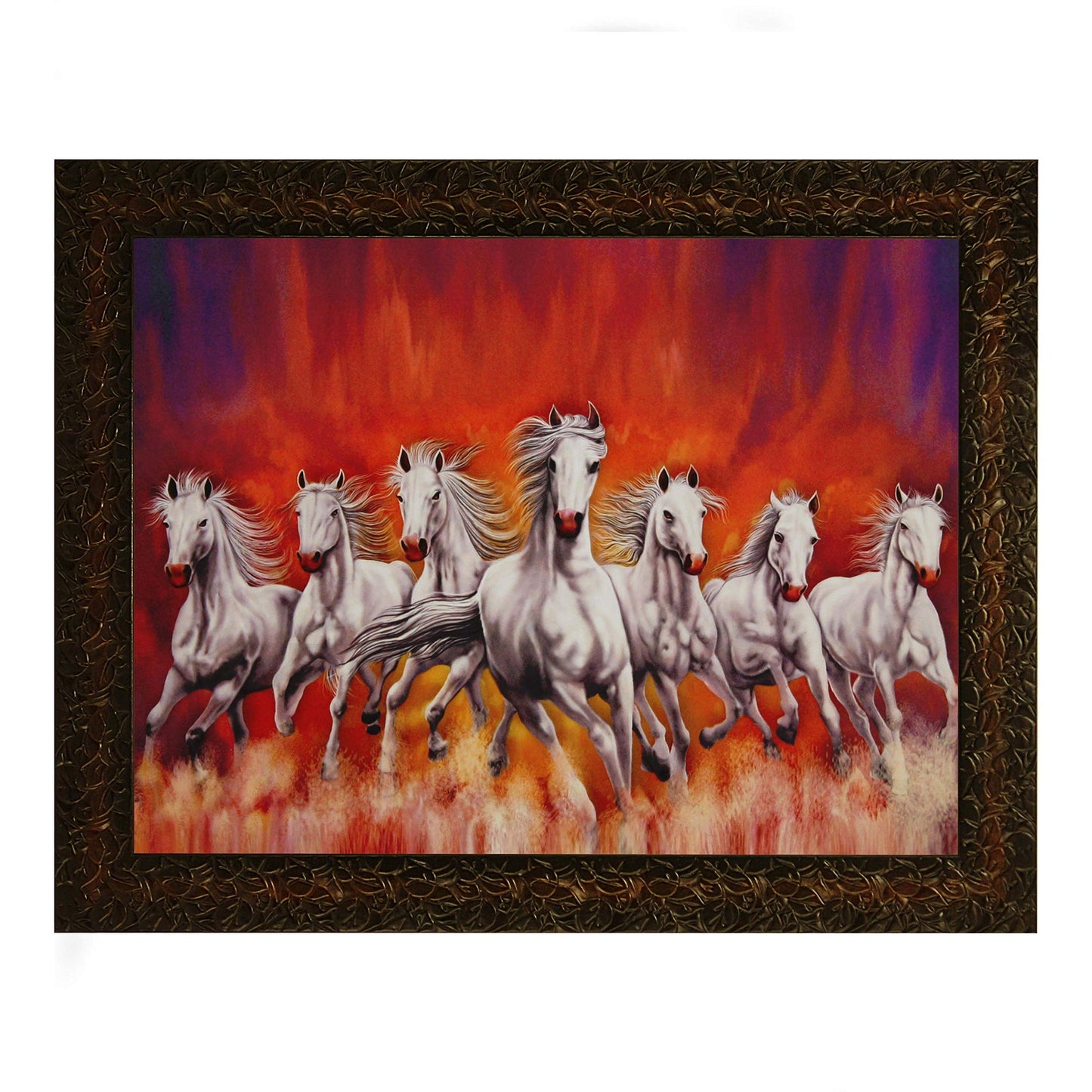 Indianara Vastu Seven Running Horses Painting -Synthetic Wood, 27x30.5x1cm, Multicolour (Style 5)