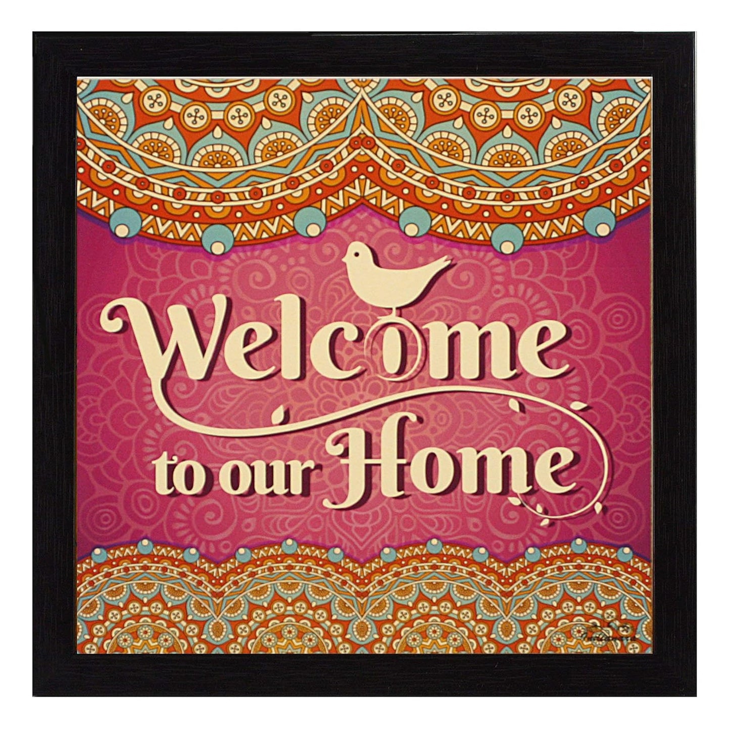 Indianara 3 Piece Set of Framed Wall Hanging Welcome Home Decor Art (1519) Prints 8.7 inch X 8.7 inch Without Glass (9.5 inch x 9.5 inch, Black)