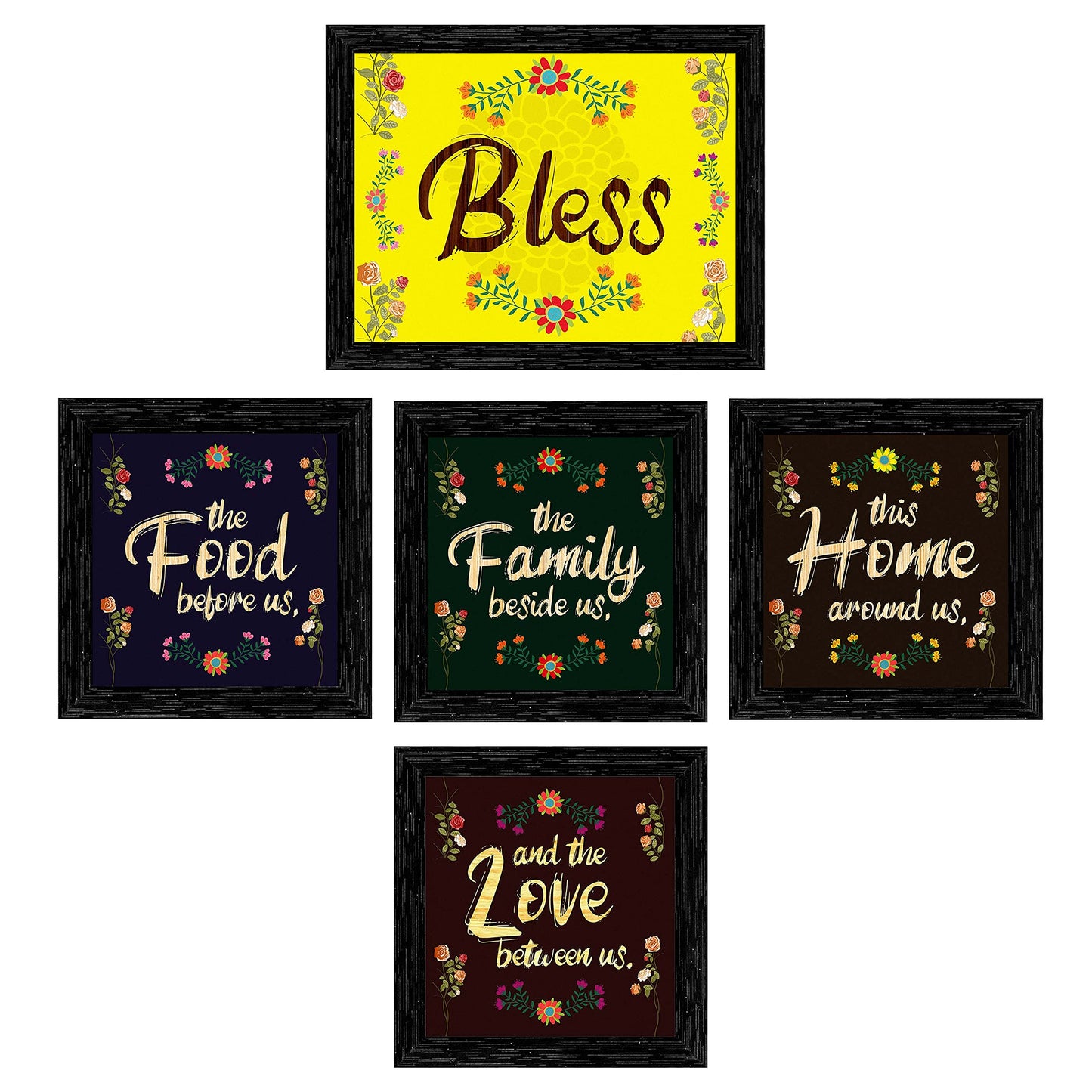 Indianara Motivational Quote Framed Wall Hanging Laminated Painting, 9.5 inch x 9.5 inch, Multi, Set of 4 (Style 3)