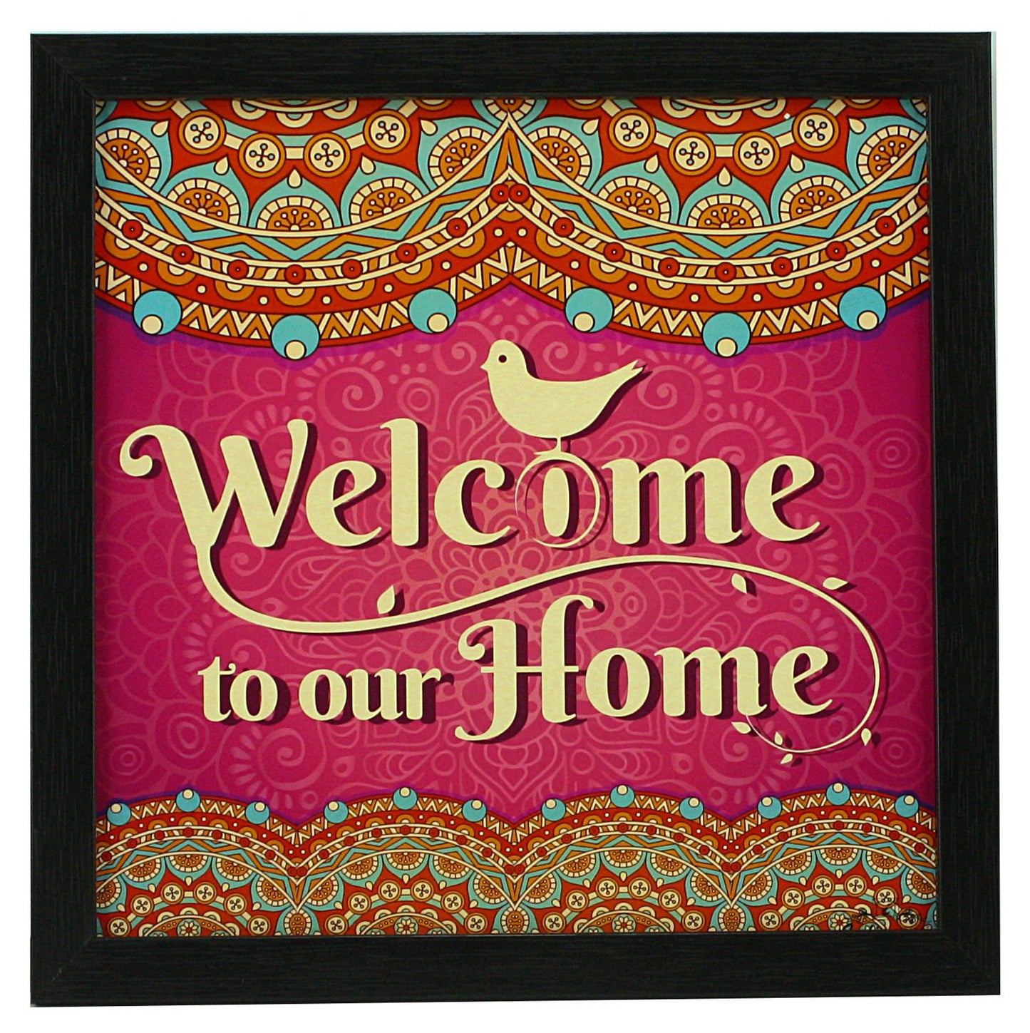 Indianara 3 Piece Set of Framed Wall Hanging Welcome Home Decor Art (1193) Prints 8.7 inch X 8.7 inch Without Glass-Multicolour