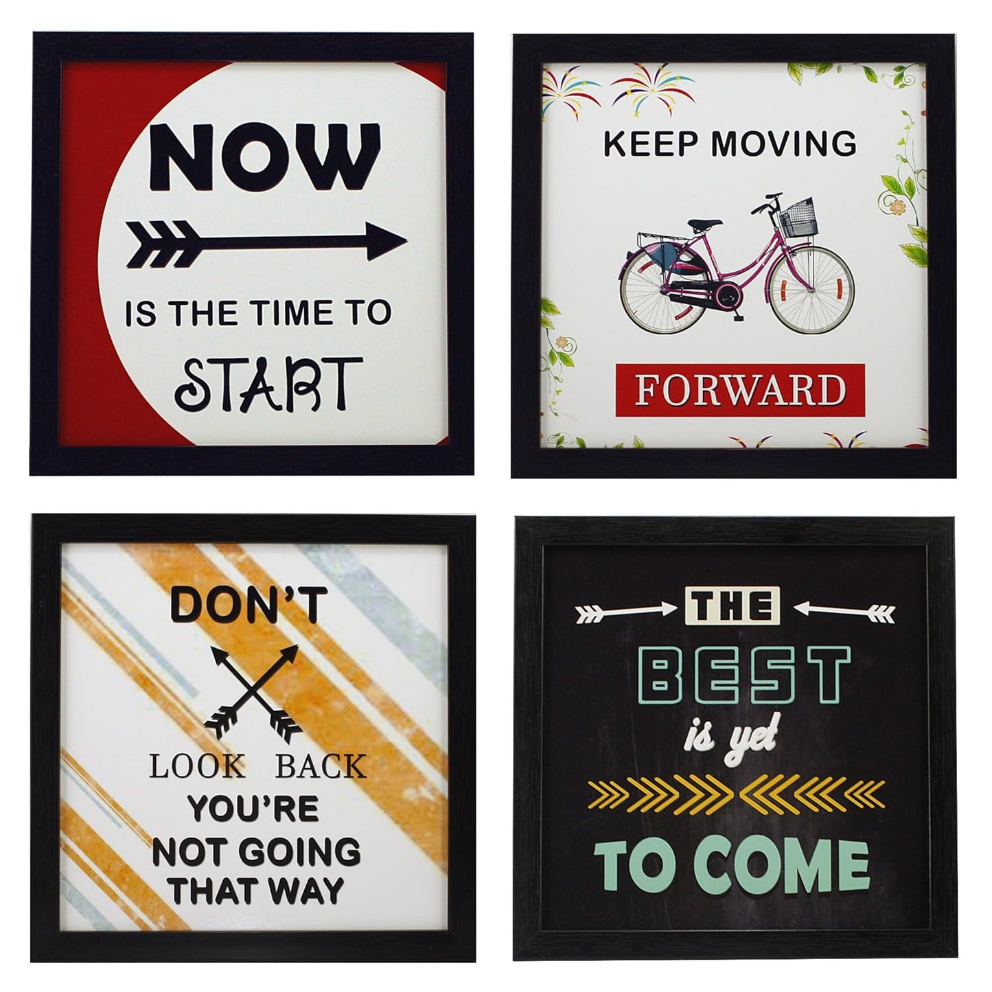 Indianara 4 Piece Set of Framed Wall Hanging Motivational Office Decor Art Prints (1194) 8.7 inch X 8.7 inch Without Glass-Multicolour