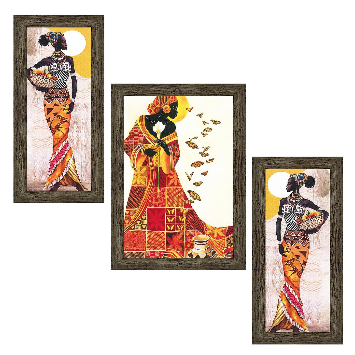 Indianara 3 Pc Set Of Still Life Paintings Without Glass 5.2 X 12.5, 9.5 X 12.5, 5.2 X 12.5 Inch (6 X 13, 10.2 X 13, 6 X 13 INCH, Brown)