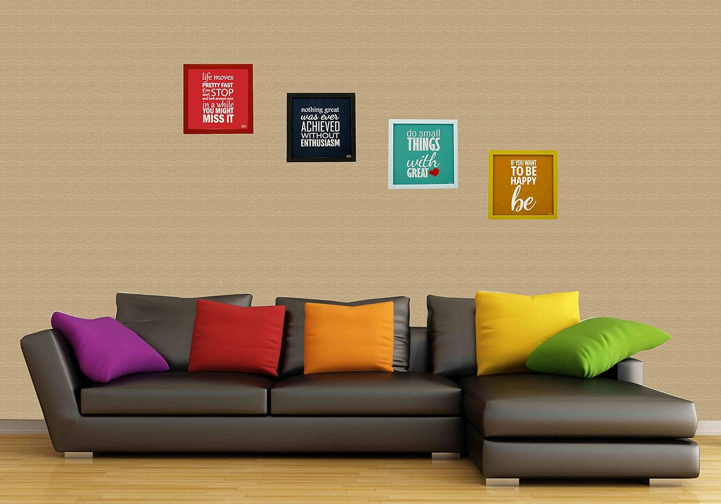 Indianara 4 Piece Set of Multicolor Framed Wall Hanging Motivational Office Decor Art Prints (1429) 8.7 inch X 8.7 inch Without Glass