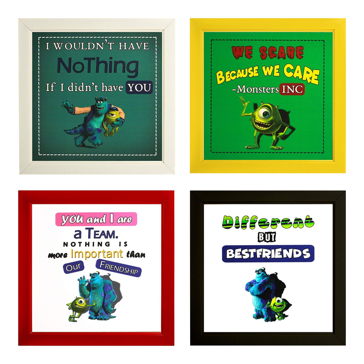Indianara Set of 4 Girl Kids Motivational Quotes Paintings (2512) without glass 9.5 x 9.5 inch each