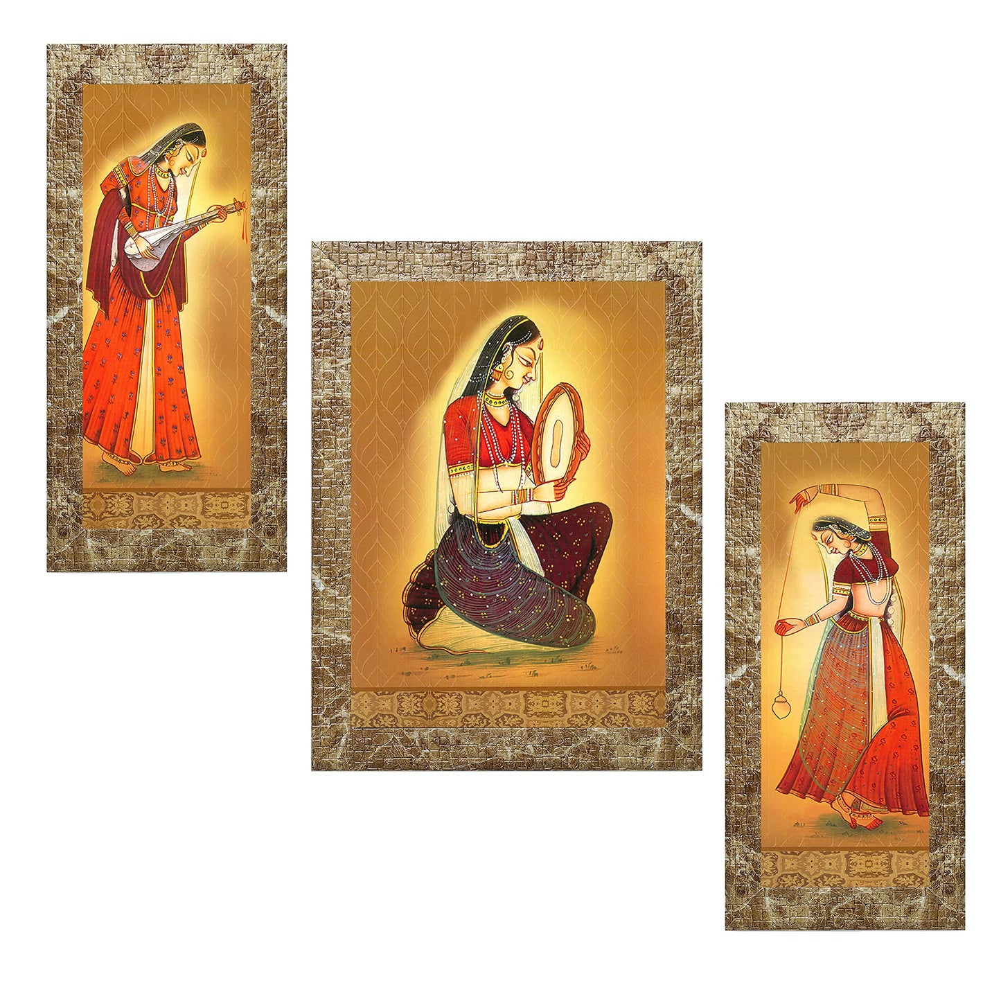 Indianara 3 Pc Set Of Still Art Paintings Without Glass (6 X 13, 10.2 X 13, 6 X 13 INCH, Black)