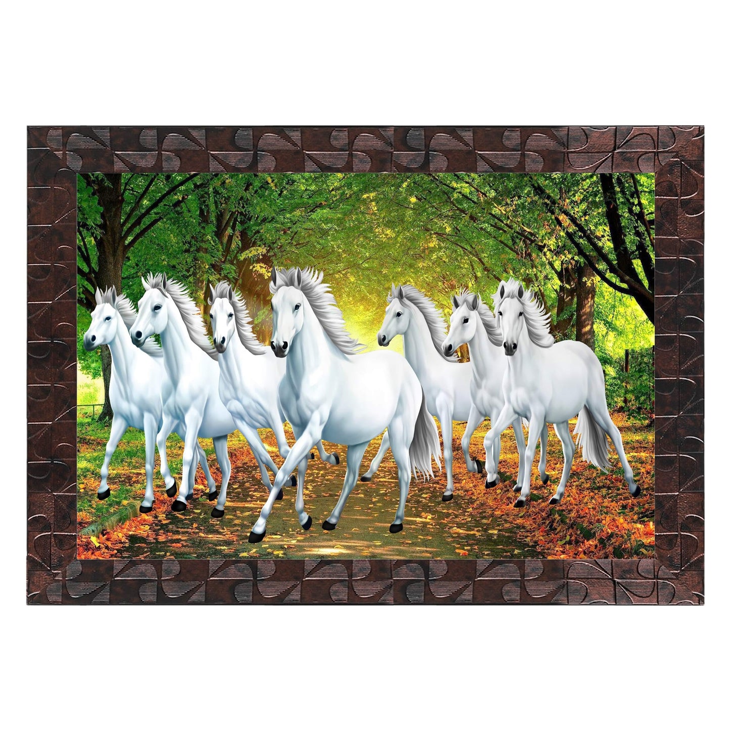 Indianara Vastu Runing Seven Horses Painting With Frame 13 Inches X 10 Inches (Style 1)