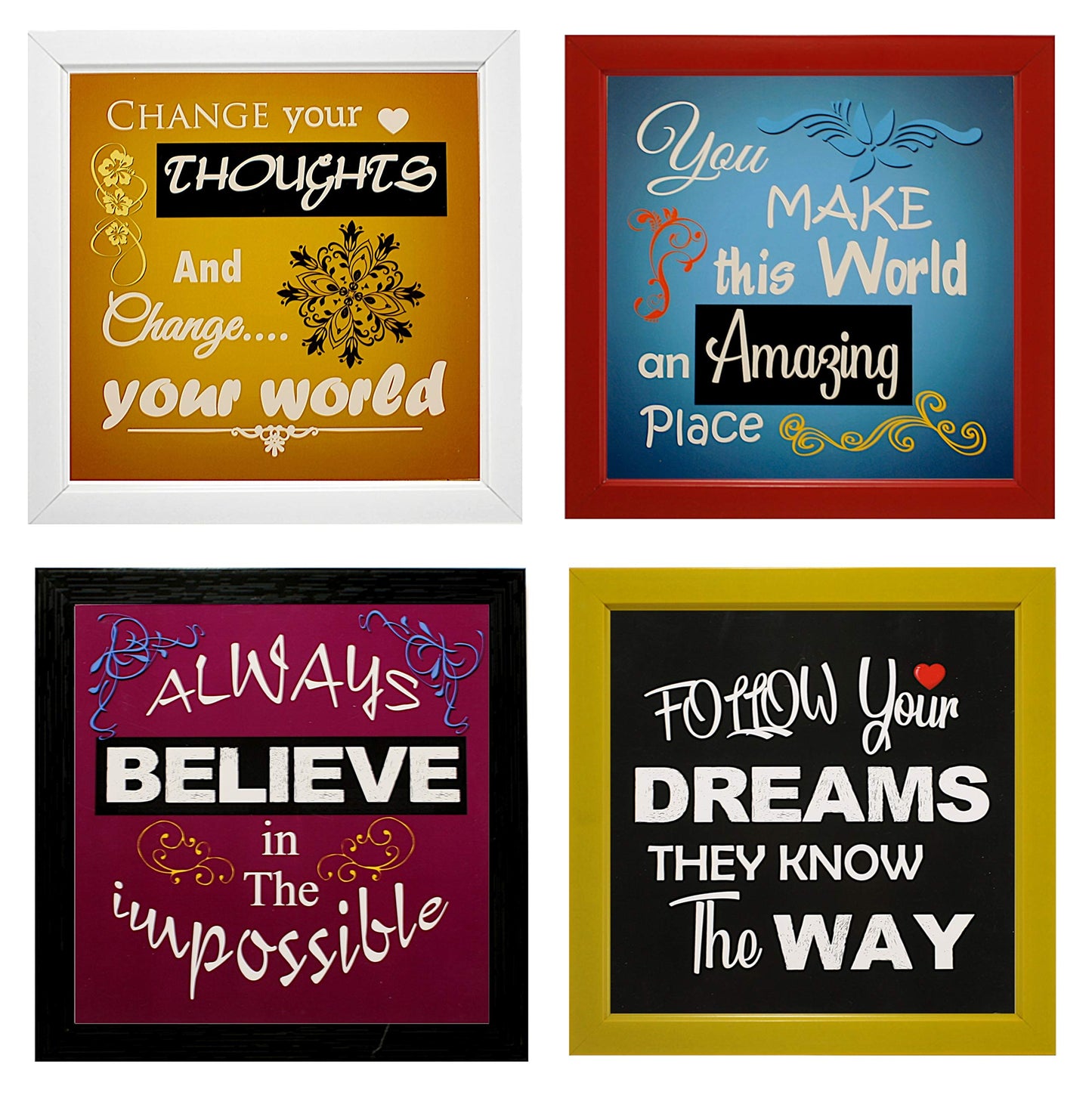 Indianara Synthetic Wood Framed Wall Hanging for Kids Study Room Without Glass(Multicolour, 8.7x8.7 Inches) - Set of 4