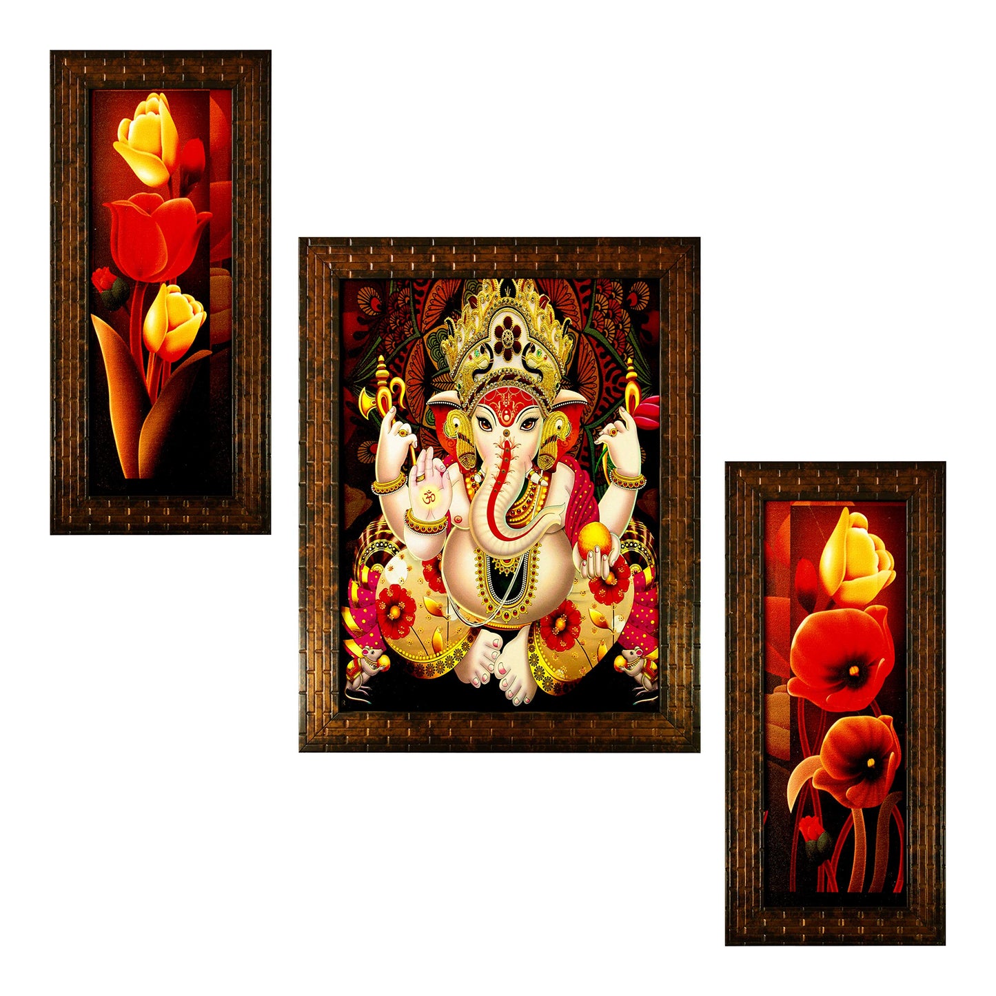 Indianara 3 Pc Set of Radha Krishna Paintings Without Glass 5.2 X 12.5, 9.5 X 12.5, 5.2 X 12.5 Inch-Multicolour