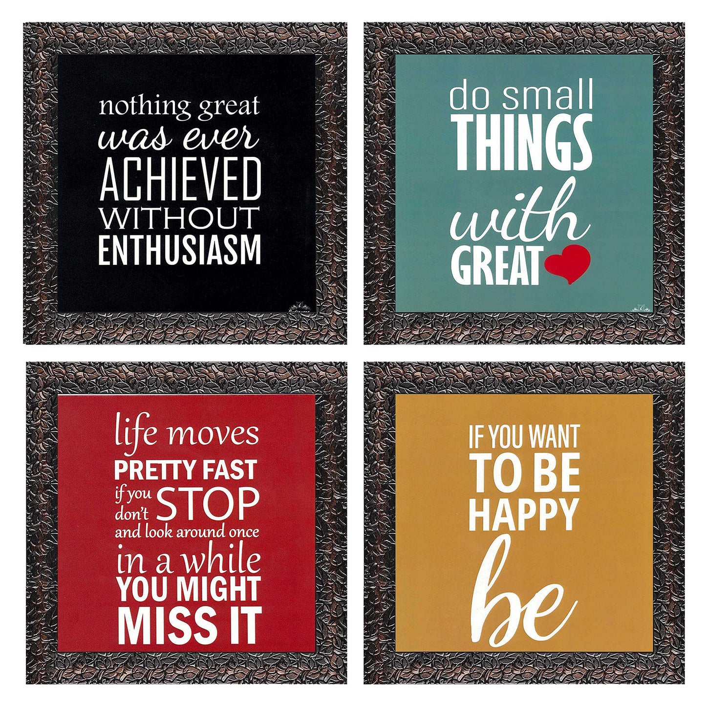 Indianara Motivational Quote Framed Wall Hanging Laminated Painting, 9.5 inch x 9.5 inch, Multi, Set of 4 (Style 3)