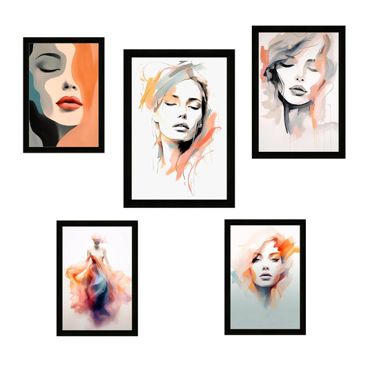 Indianara Abstract Women Silhouette Framed Gallery Wall Art, Set of 5 for Living Room | Wall Decor | Bedroom | Office | Hotel