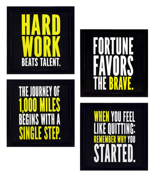Indianara 4 Piece Set of Framed Wall Hanging Motivational Office Decor Art Prints 8.7 Inch X 8.7 Inch Without Glass-Multicolour