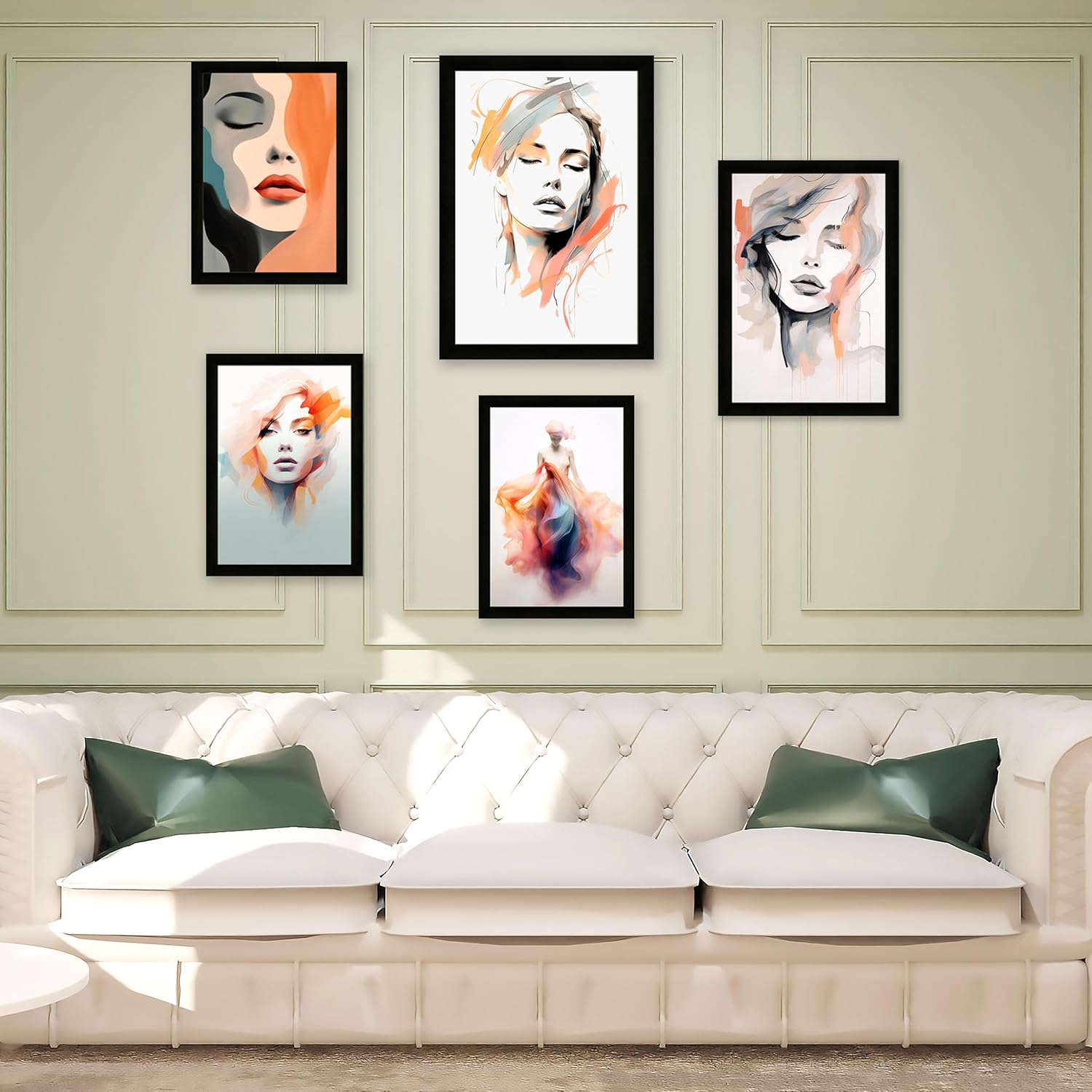 Indianara Abstract Women Silhouette Framed Gallery Wall Art, Set of 5 for Living Room | Wall Decor | Bedroom | Office | Hotel