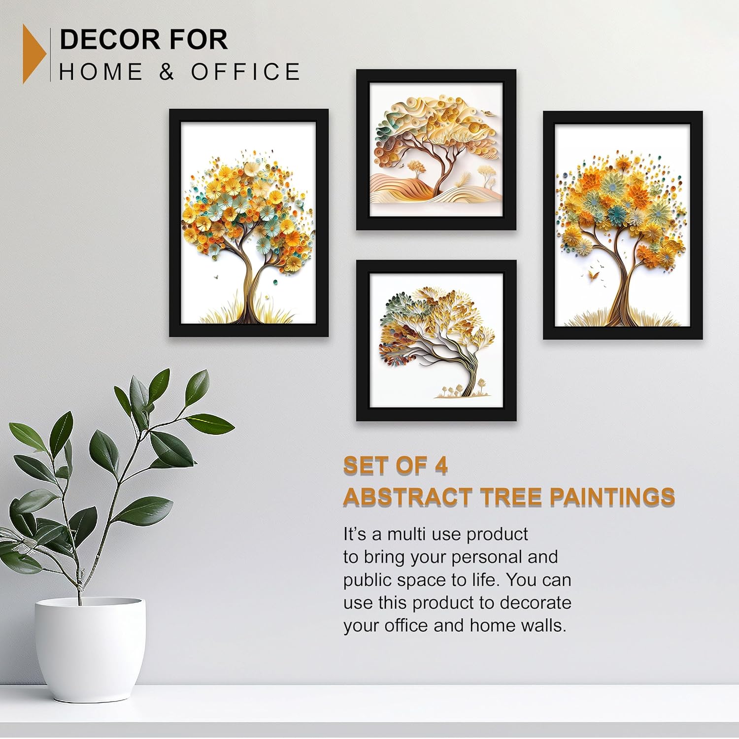 Indianara Abstract Tree Framed Gallery Wall Art, Set of 4 for Living Room | Wall Decor | Bedroom | Office | Hotel