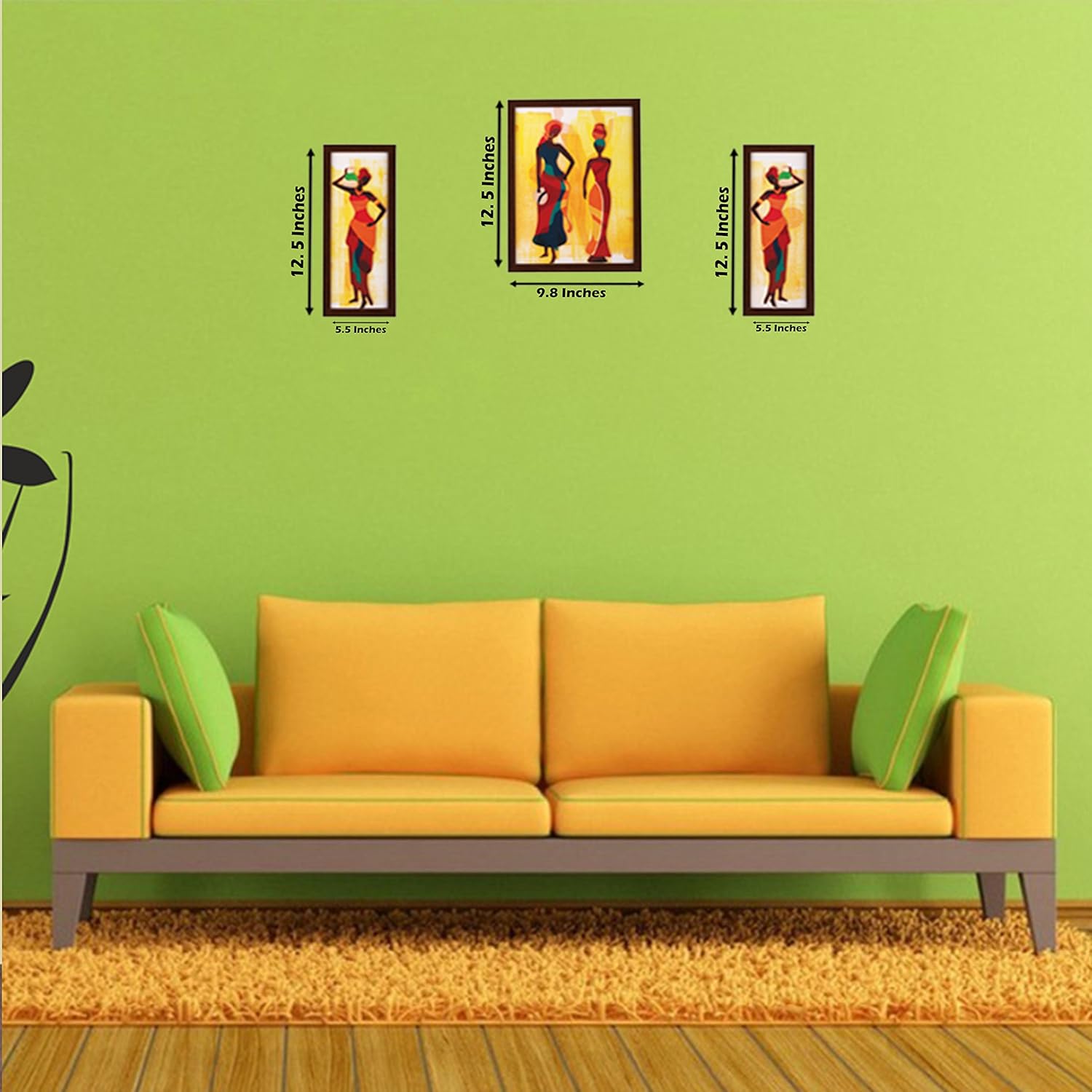 Indianara 3 Pc Set Of Still Life Paintings Without Glass 5.2 X 12.5, 9.5 X 12.5, 5.2 X 12.5 Inch (6 X 13, 10.2 X 13, 6 X 13 INCH, Brown)