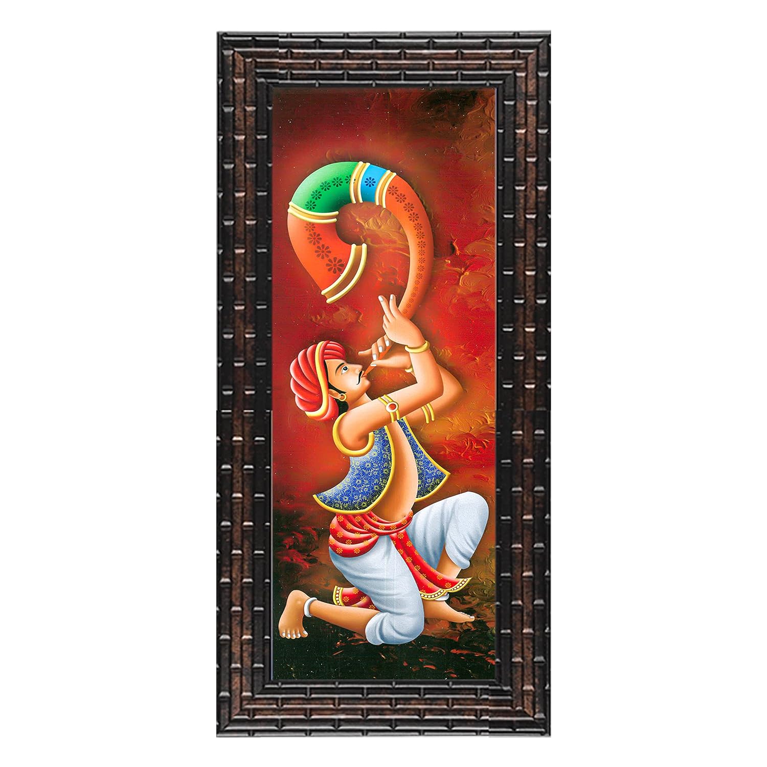 Indianara 3 PC Set of Rajasthani Folk Music & Dance Paintings (1084) Without Glass 6 X 13, 10.2 X 13, 6 X 13 inch-Multicolour