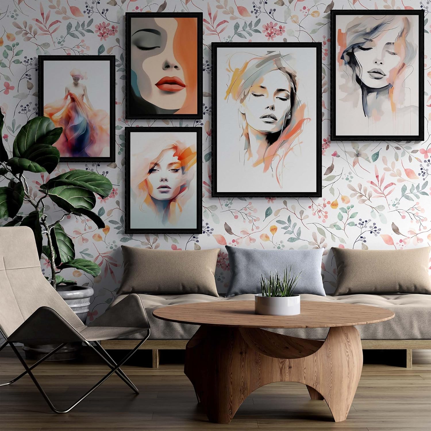 Indianara Abstract Women Silhouette Framed Gallery Wall Art, Set of 5 for Living Room | Wall Decor | Bedroom | Office | Hotel