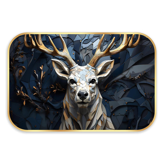 Indianara 3D Geometric Deer Wall Art, Gold Frame, 45 x 30 cm, Digital Print, Modern Design
