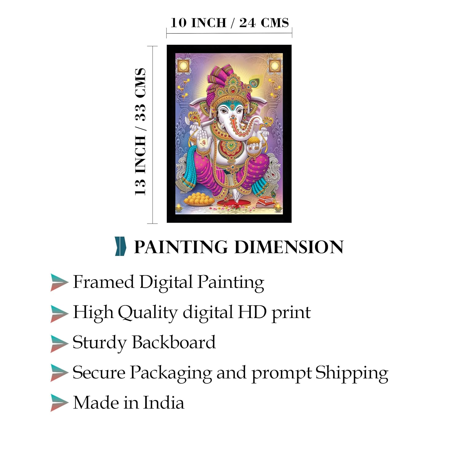 Indianara Lord Ganesha Painting With Frame 13 Inches X 10 Inches