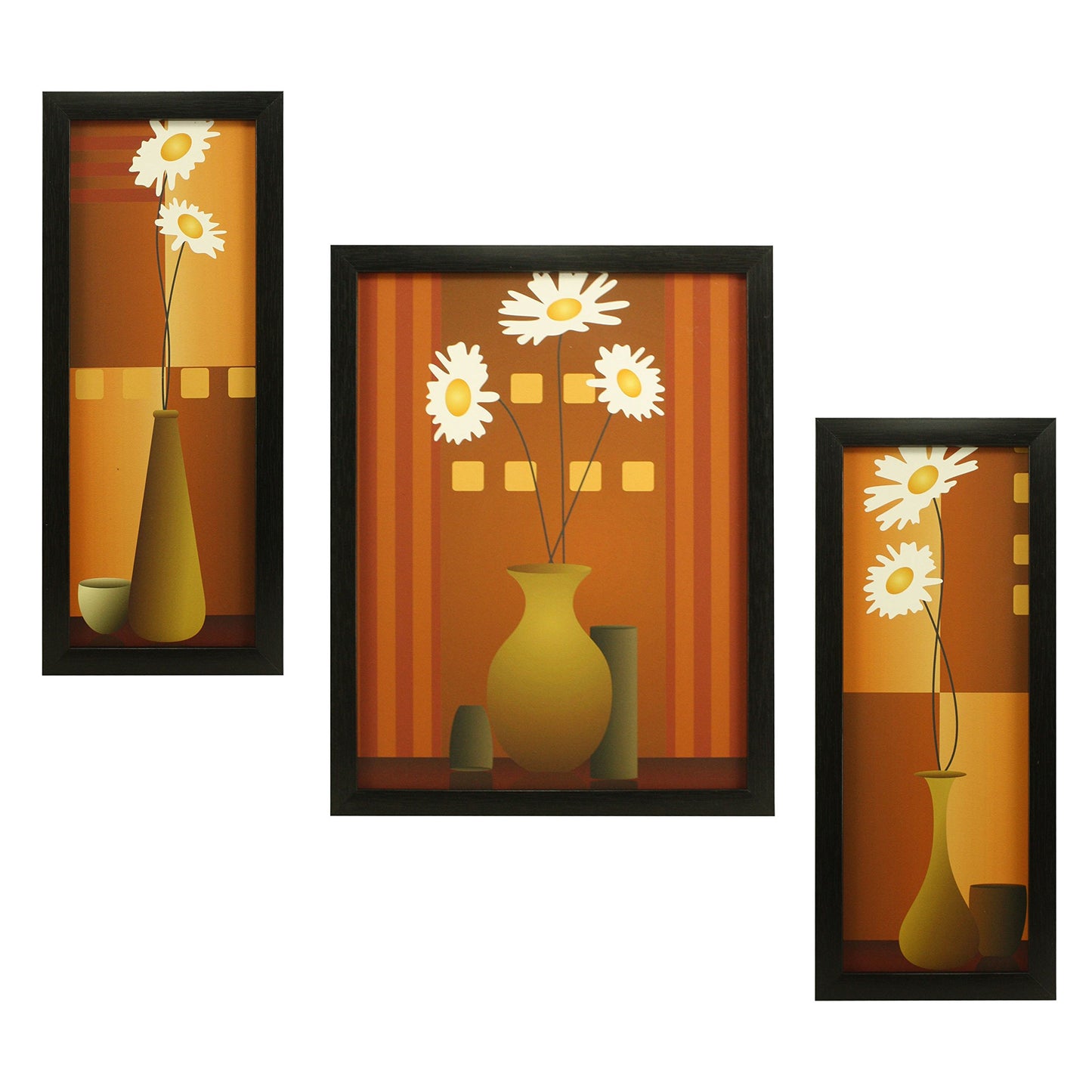 Indianara 3 Pc Set Of Still Life Paintings Without Glass 5.2 X 12.5, 9.5 X 12.5, 5.2 X 12.5 Inch (6 X 13, 10.2 X 13, 6 X 13 INCH, Brown)