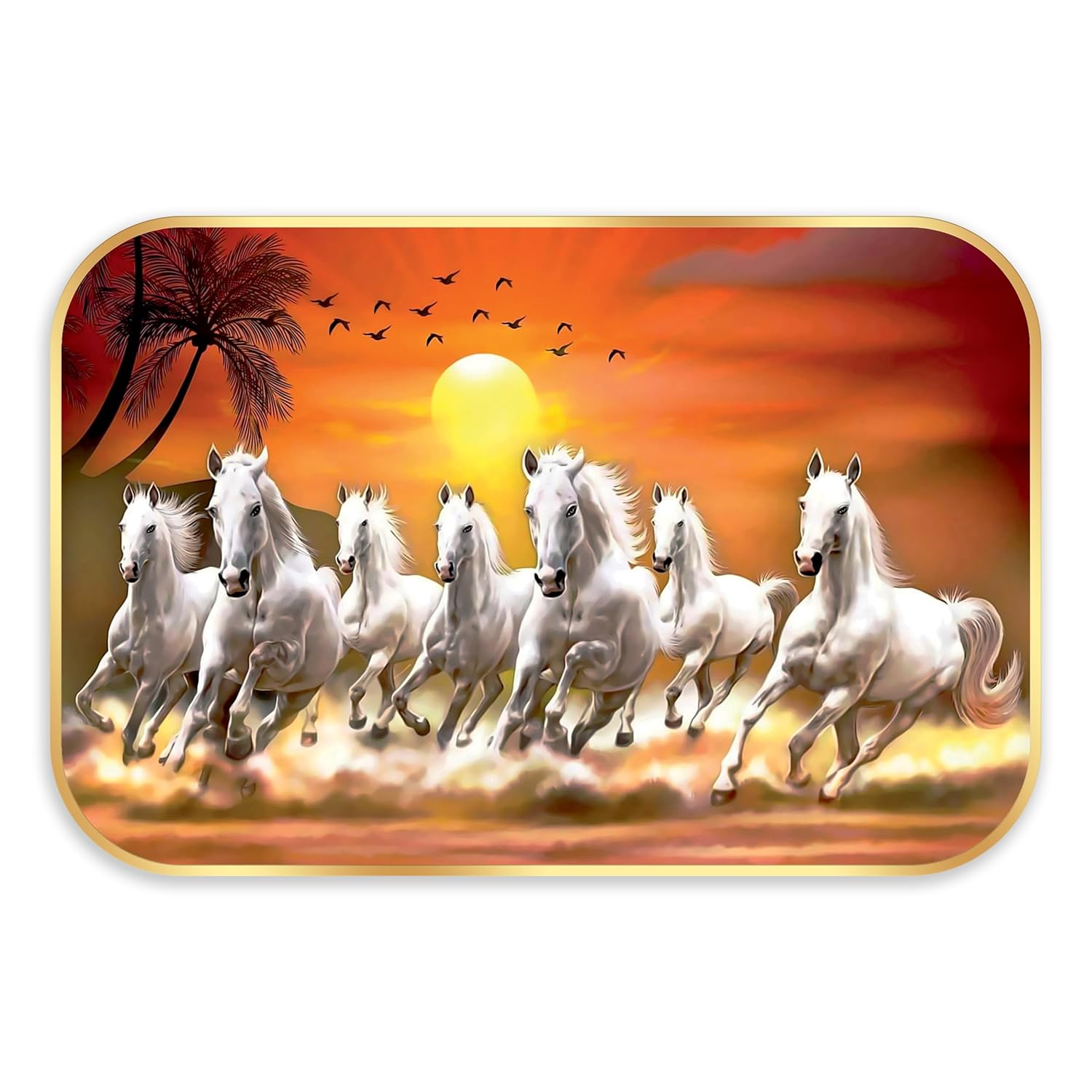 Indianara Vastu Running Seven Horse Painting With Frame 18 Inches X 12 Inches (Style1)