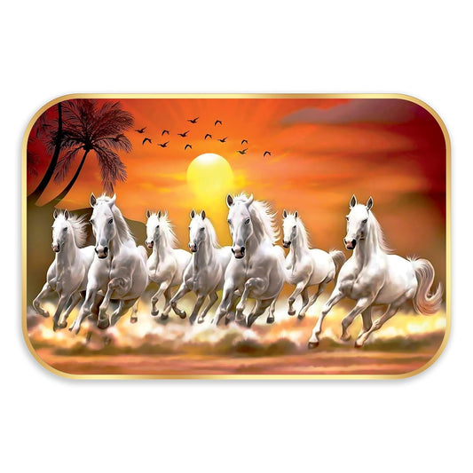 Indianara Vastu Running Seven Horse Painting With Frame 18 Inches X 12 Inches (Style1)