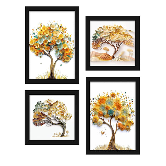 Indianara Abstract Tree Framed Gallery Wall Art, Set of 4 for Living Room | Wall Decor | Bedroom | Office | Hotel