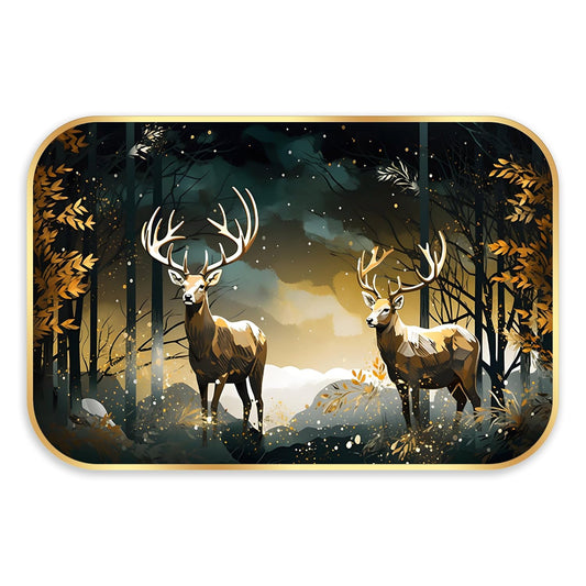 Indianara Whitetail Deer Forest Scene Wall Art, Golden Frame, Digital Print with Matte Finish, 45 x 30 cm
