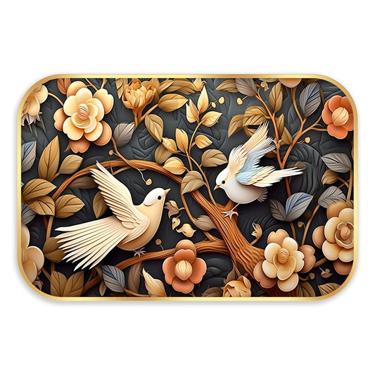 Indianara Birds and Flowers Digital Wall Art, Golden Frame with Premium Lamination, 45 x 30 cm, Black and Gold