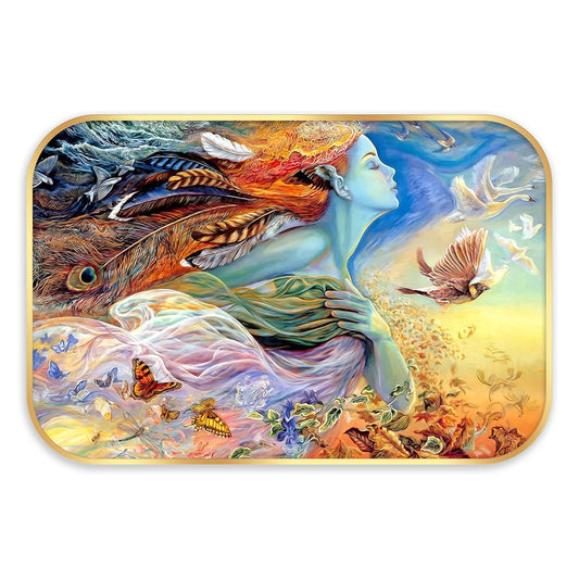 Indianara Fantasy Nature Wall Art, Digital Print with Beautiful Woman Feathers and Butterflies Design, Gold Frame, 45 x 30 cm